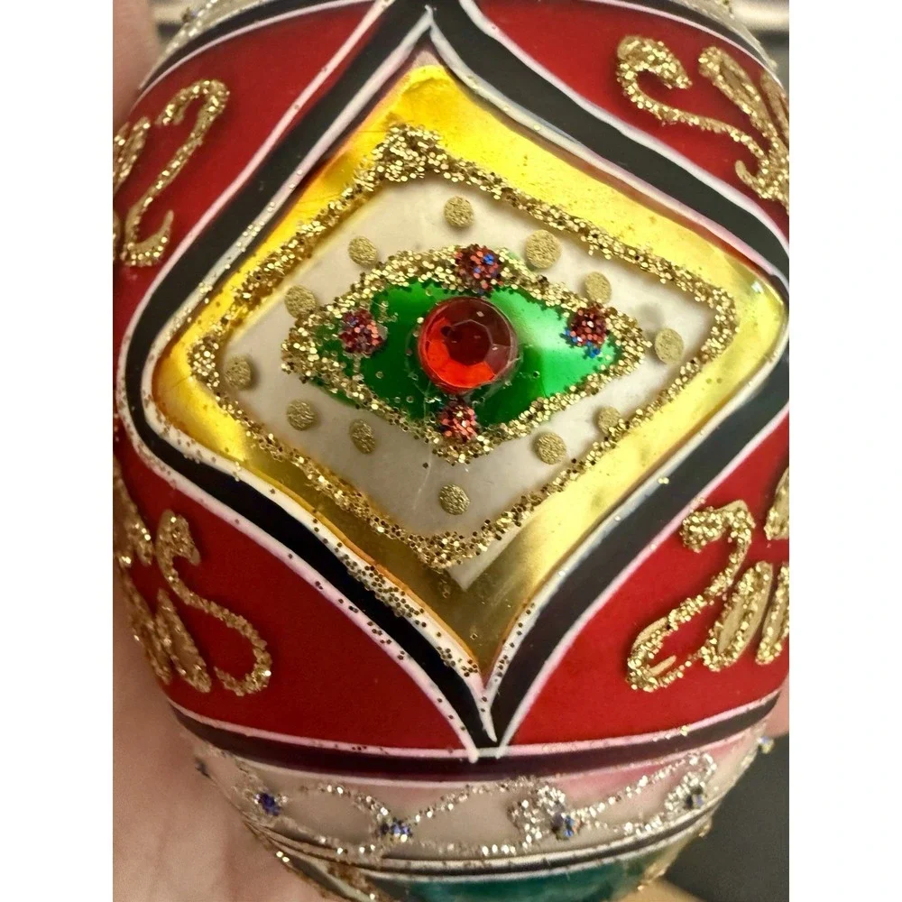 Dept 56 Christmas Ornament Blown Glass VTG Glitter Sequins Paint